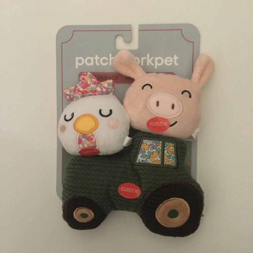 Dog Toys Tractor Pig Chicken 3 Squeaky Plush NEW with Squeakers by Patchwork